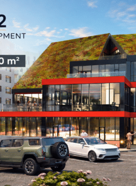 Desarrollo comercial Silfursmári 12 al anochecer