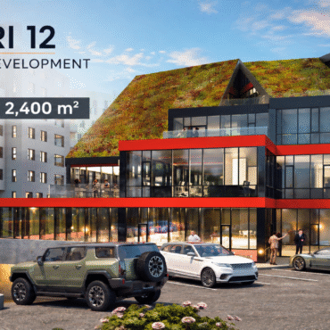 Desarrollo comercial Silfursmári 12 al anochecer