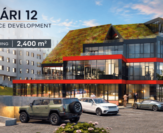 Desarrollo comercial Silfursmári 12 al anochecer
